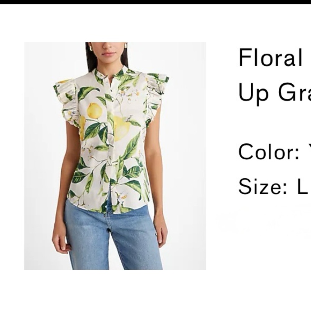 Floral Flutter Sleeve Button Up Gramercy Shirt-Yellow